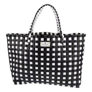 NWT  Kate Spade Large BLK/WHT Weave  Straw Tote